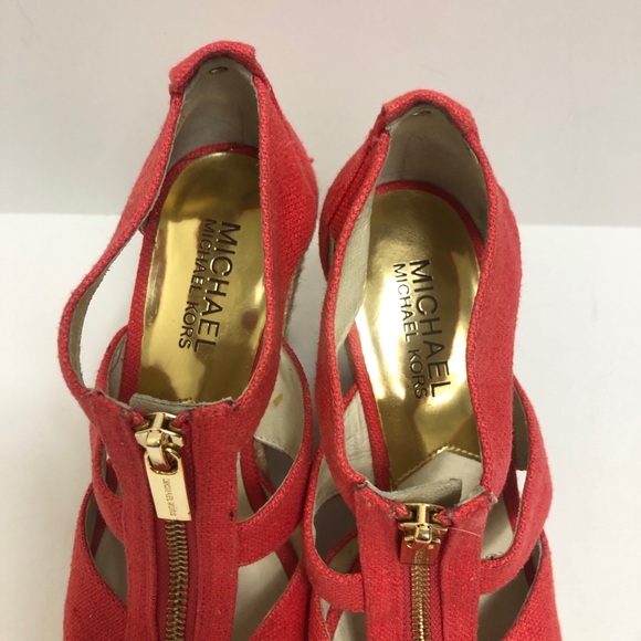 MICHAEL Michael Kors Linen Wedge Sandals Spiced Coral Size 5 - Picture 5 of 14